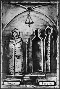 The Iron Jungfrau. Torture instrument used by medieval court. Undated illustration. --- Image by © Bettmann/CORBIS